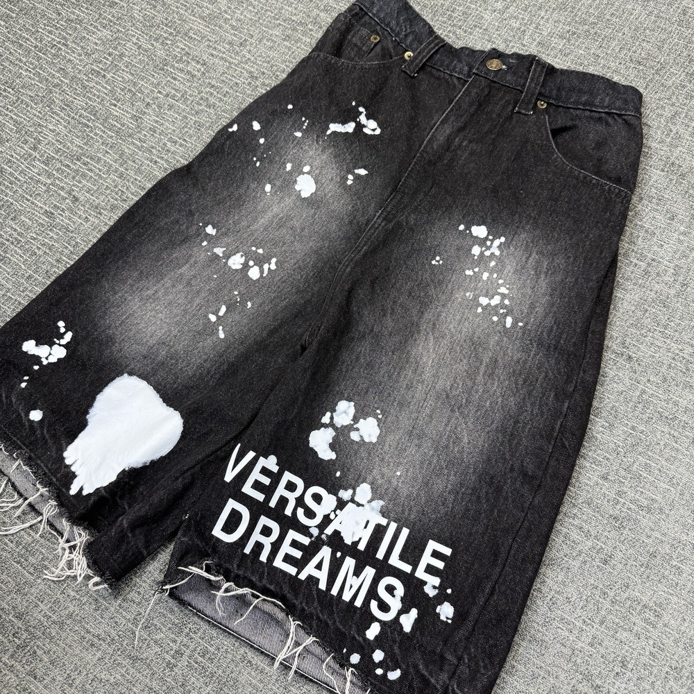 Versatile Dreams Shorts Men's 26 Baggy Denim Black Paint Splatter Graphic